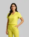 Yellow Elegant Medical Scrub Set – Women’s V-Neck Top & Pants 